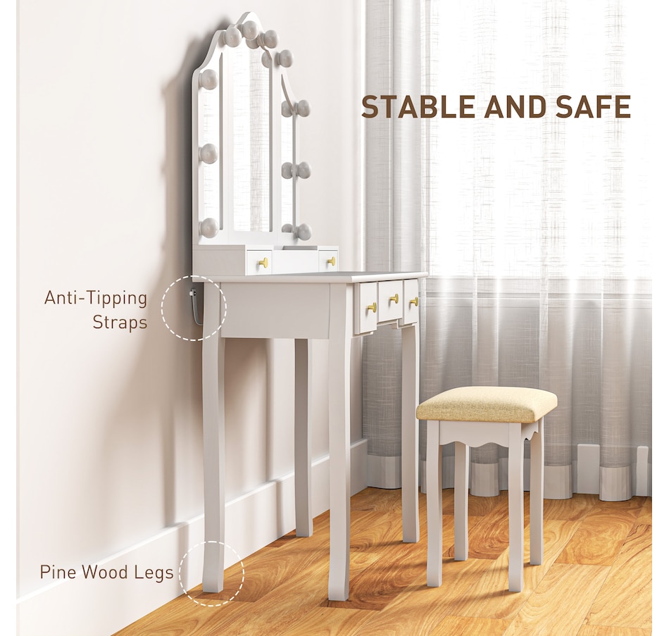 Image 934617_ALTMORE14.jpg, Product 934-617 / Price $169.99, HOMCOM Vanity Set with Mirror and Stool, Vanity Desk with Storage from HOMCOM on TSC.ca's Beauty department