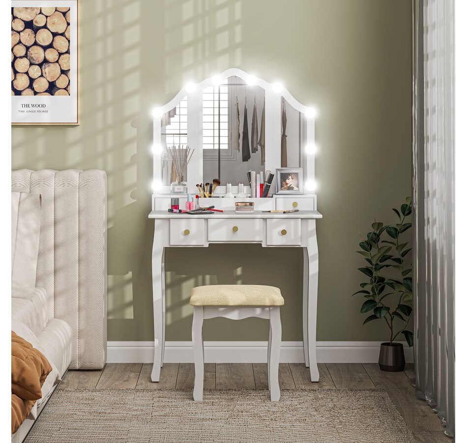 Image 934617_ALTMORE15.jpg, Product 934-617 / Price $169.99, HOMCOM Vanity Set with Mirror and Stool, Vanity Desk with Storage from HOMCOM on TSC.ca's Beauty department