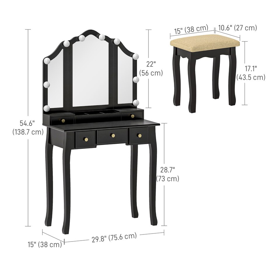 Image 934617_ALTMORE2.jpg, Product 934-617 / Price $169.99, HOMCOM Vanity Set with Mirror and Stool, Vanity Desk with Storage from HOMCOM on TSC.ca's Beauty department