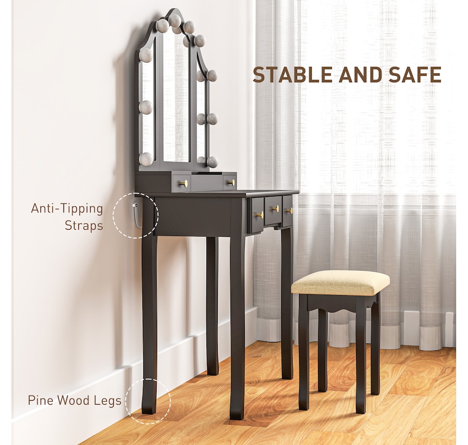 Image 934617_ALTMORE6.jpg, Product 934-617 / Price $169.99, HOMCOM Vanity Set with Mirror and Stool, Vanity Desk with Storage from HOMCOM on TSC.ca's Beauty department