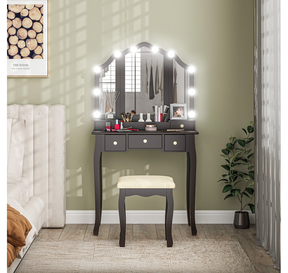 Image 934617_ALTMORE7.jpg, Product 934-617 / Price $169.99, HOMCOM Vanity Set with Mirror and Stool, Vanity Desk with Storage from HOMCOM on TSC.ca's Beauty department
