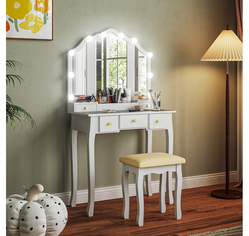 Image 934617_ALTMORE9.jpg, Product 934-617 / Price $169.99, HOMCOM Vanity Set with Mirror and Stool, Vanity Desk with Storage from HOMCOM on TSC.ca's Beauty department