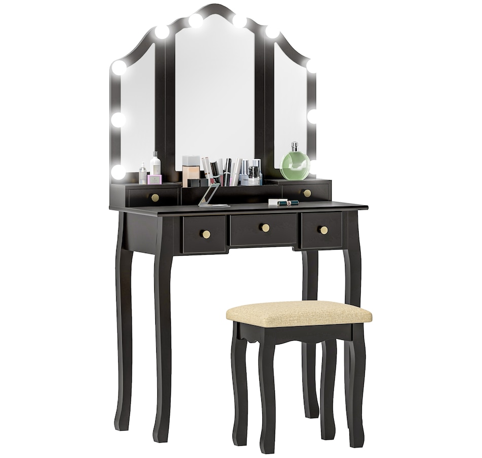 Image 934617_ST01.jpg, Product 934-617 / Price $169.99, HOMCOM Vanity Set with Mirror and Stool, Vanity Desk with Storage from HOMCOM on TSC.ca's Beauty department