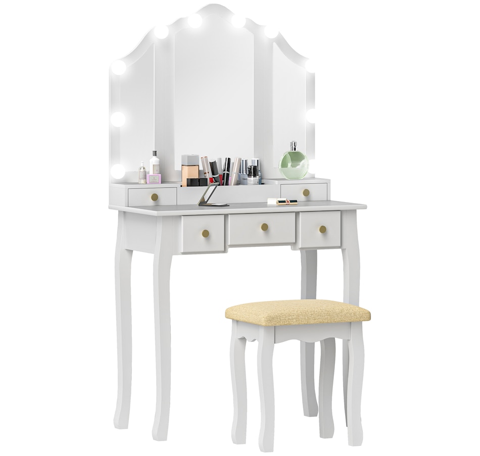 Image 934617_ST02.jpg, Product 934-617 / Price $169.99, HOMCOM Vanity Set with Mirror and Stool, Vanity Desk with Storage from HOMCOM on TSC.ca's Beauty department