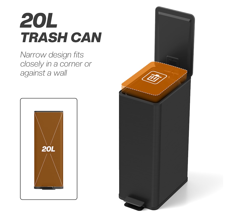 Image 934655_ALTMORE3.jpg, Product 934-655 / Price $87.99 - $94.99, HOMCOM 5.3gal Garbage Bin, Stainless Steel Trash Can with Soft-close Lid from HOMCOM on TSC.ca's Kitchen department