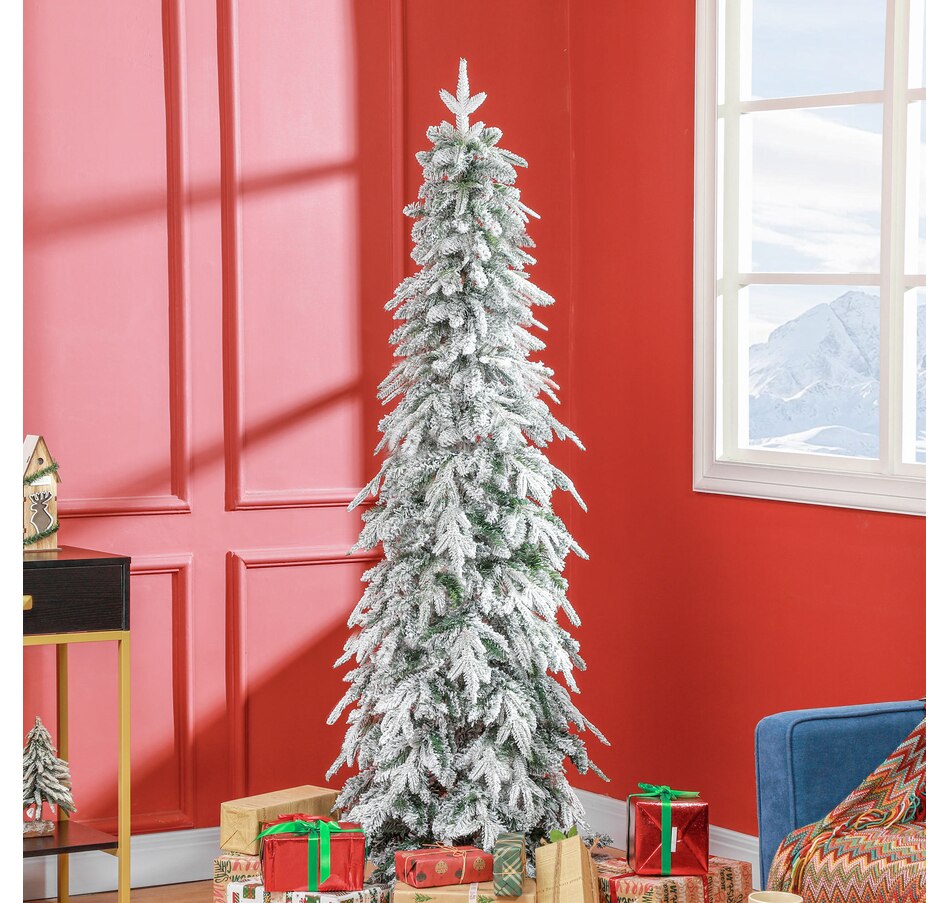 Image 934688_ALTMORE1.jpg, Product 934-688 / Price $129.99, HOMCOM Flocked Pencil Christmas Tree with Auto Open, Steel Base from HOMCOM on TSC.ca's Home & Garden department