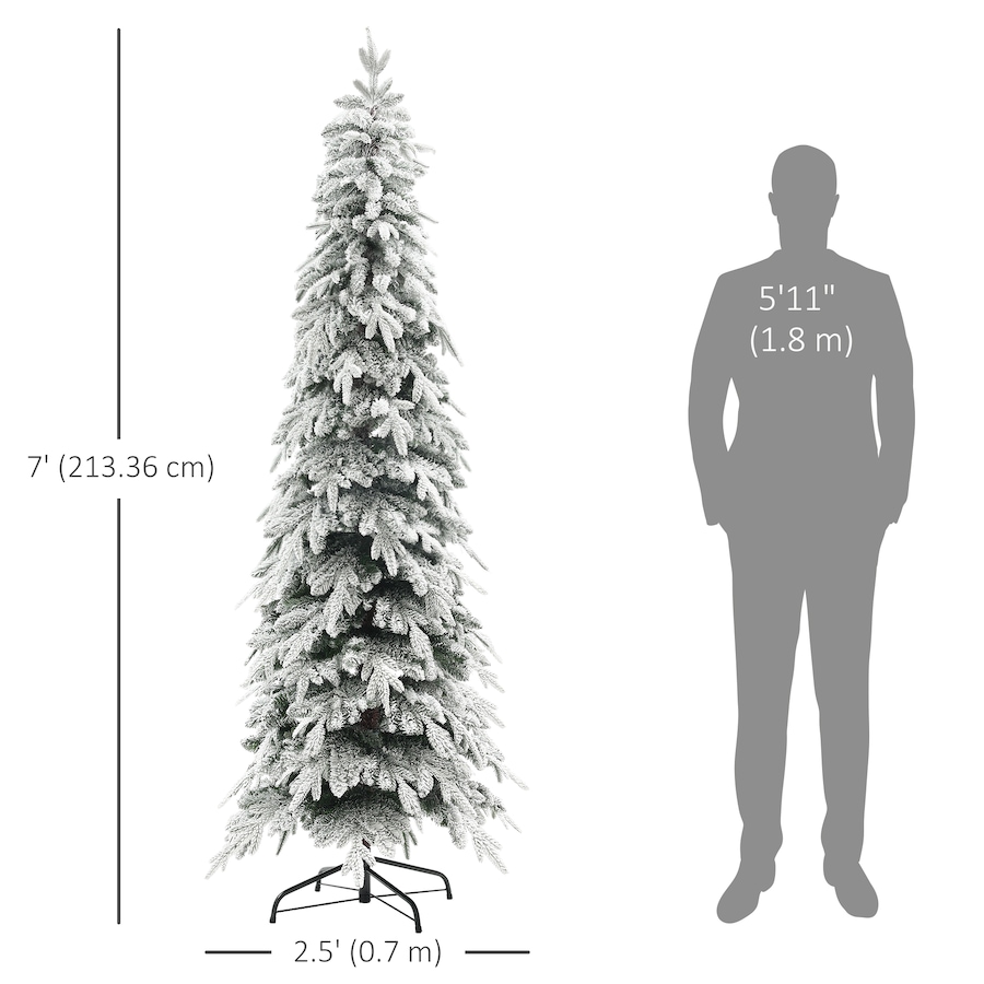 Image 934688_ALTMORE10.jpg, Product 934-688 / Price $89.00 - $129.99, HOMCOM Flocked Pencil Christmas Tree with Auto Open, Steel Base from HOMCOM on TSC.ca's Home & Garden department