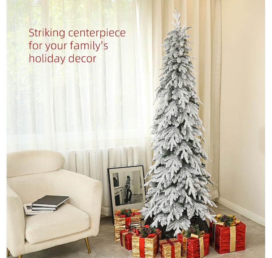Image 934688_ALTMORE11.jpg, Product 934-688 / Price $129.99, HOMCOM Flocked Pencil Christmas Tree with Auto Open, Steel Base from HOMCOM on TSC.ca's Home & Garden department