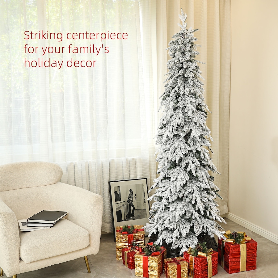 Image 934688_ALTMORE11.jpg, Product 934-688 / Price $89.00 - $129.99, HOMCOM Flocked Pencil Christmas Tree with Auto Open, Steel Base from HOMCOM on TSC.ca's Home & Garden department