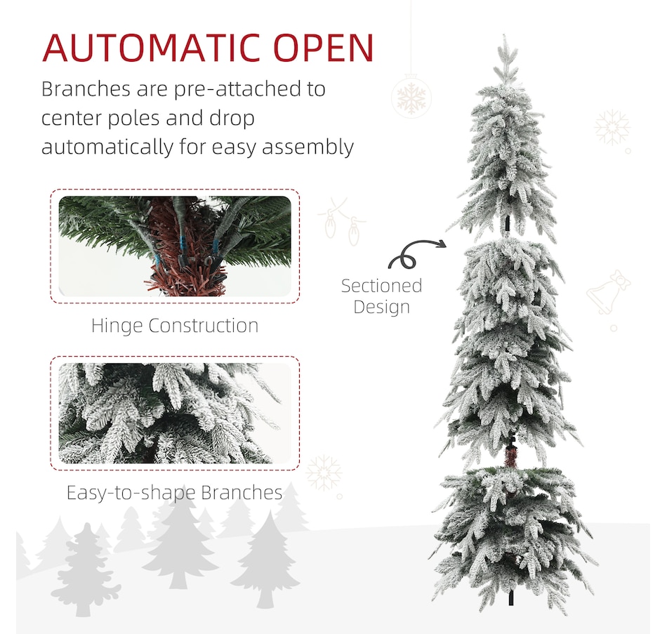 Image 934688_ALTMORE13.jpg, Product 934-688 / Price $129.99, HOMCOM Flocked Pencil Christmas Tree with Auto Open, Steel Base from HOMCOM on TSC.ca's Home & Garden department