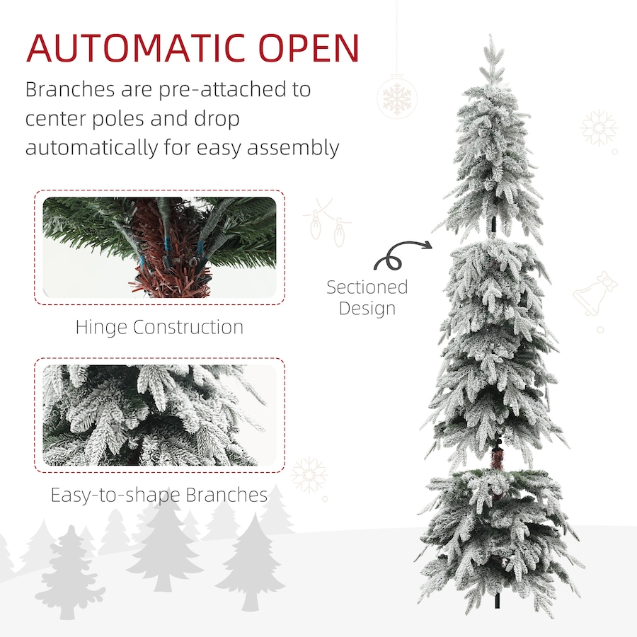 Image 934688_ALTMORE13.jpg, Product 934-688 / Price $89.00 - $129.99, HOMCOM Flocked Pencil Christmas Tree with Auto Open, Steel Base from HOMCOM on TSC.ca's Home & Garden department