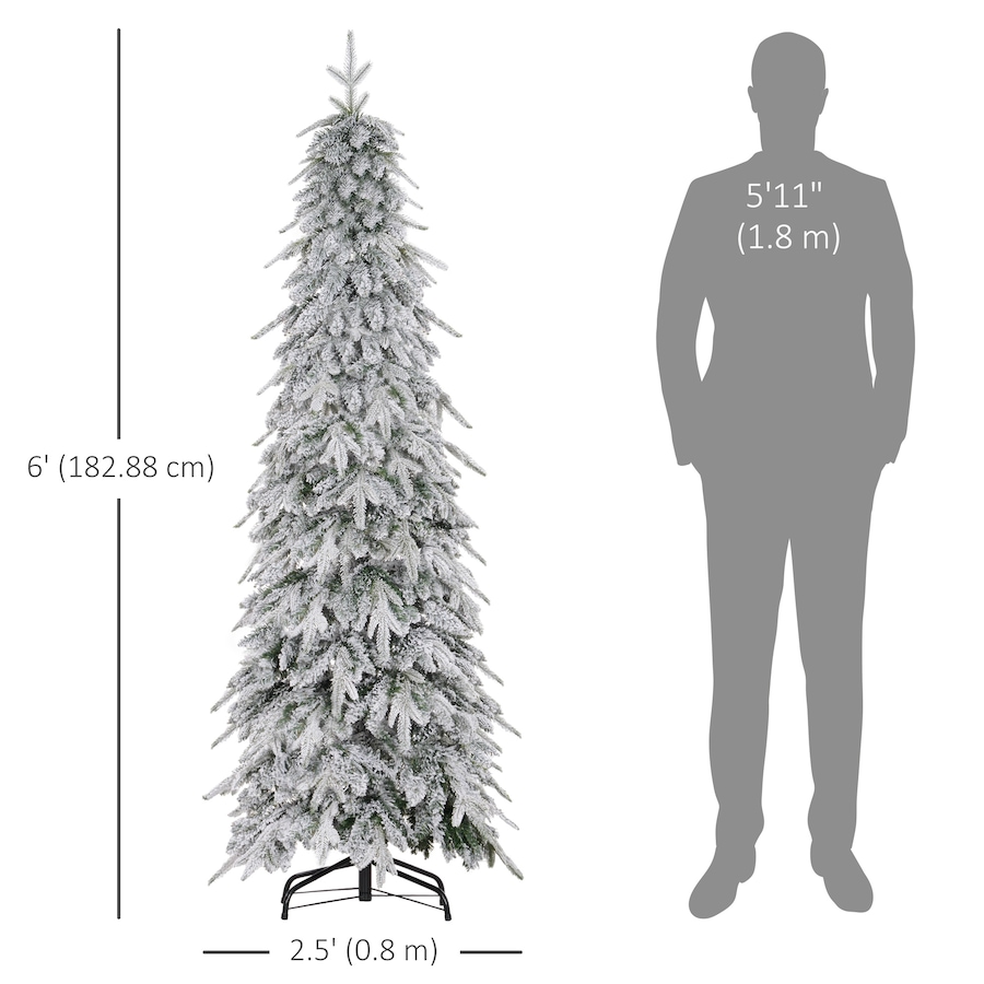 Image 934688_ALTMORE19.jpg, Product 934-688 / Price $89.00 - $129.99, HOMCOM Flocked Pencil Christmas Tree with Auto Open, Steel Base from HOMCOM on TSC.ca's Home & Garden department