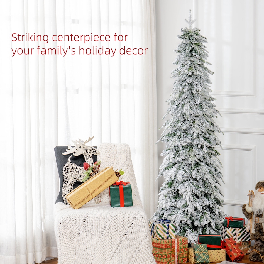 Image 934688_ALTMORE20.jpg, Product 934-688 / Price $89.00 - $129.99, HOMCOM Flocked Pencil Christmas Tree with Auto Open, Steel Base from HOMCOM on TSC.ca's Home & Garden department