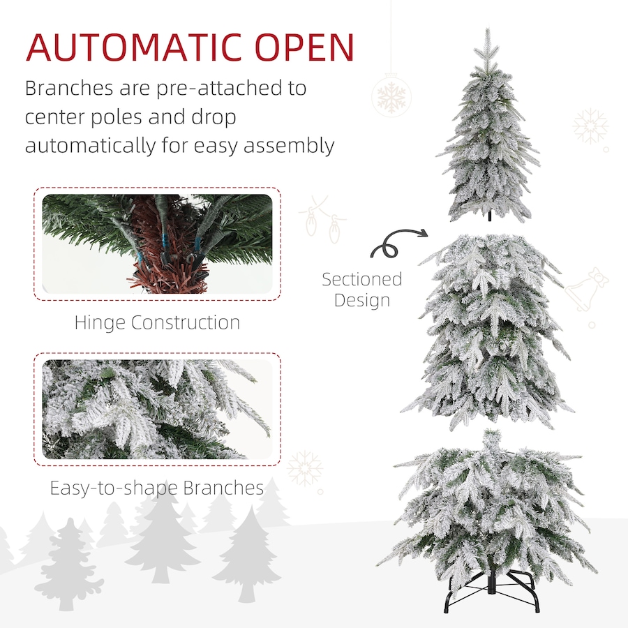 Image 934688_ALTMORE22.jpg, Product 934-688 / Price $89.00 - $129.99, HOMCOM Flocked Pencil Christmas Tree with Auto Open, Steel Base from HOMCOM on TSC.ca's Home & Garden department