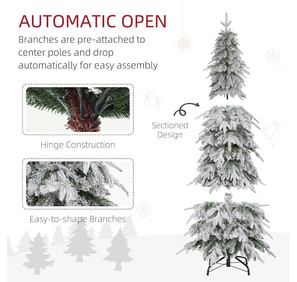 Image 934688_ALTMORE5.jpg, Product 934-688 / Price $129.99, HOMCOM Flocked Pencil Christmas Tree with Auto Open, Steel Base from HOMCOM on TSC.ca's Home & Garden department