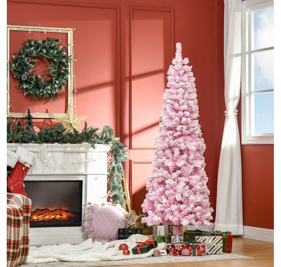 Image 934689_ALTMORE1.jpg, Product 934-689 / Price $74.99, HOMCOM Snow Flocked Pencil Artificial Christmas Tree with Steel Base Pink from HOMCOM on TSC.ca's Home & Garden department