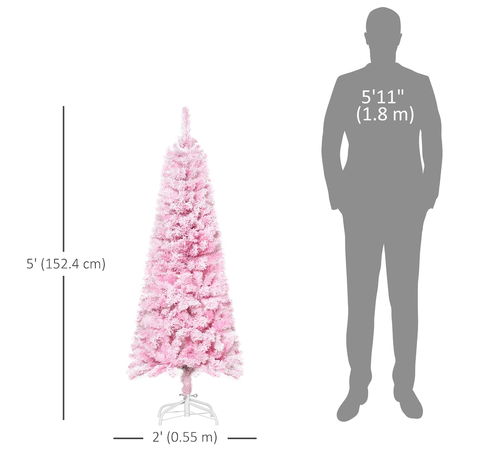 Image 934689_ALTMORE10.jpg, Product 934-689 / Price $74.99, HOMCOM Snow Flocked Pencil Artificial Christmas Tree with Steel Base Pink from HOMCOM on TSC.ca's Home & Garden department