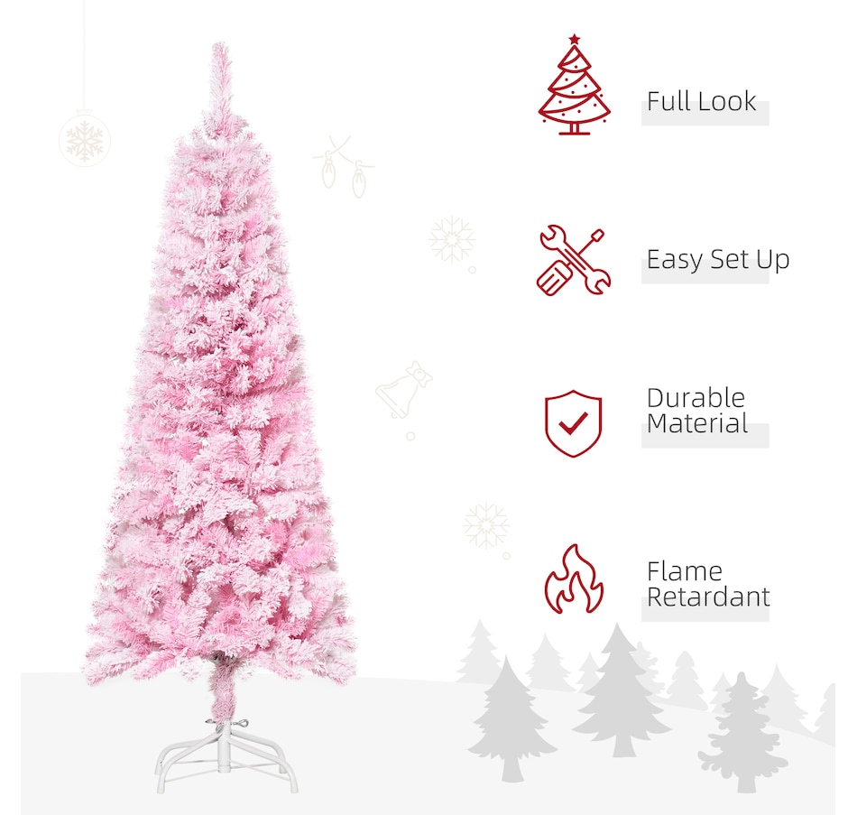 Image 934689_ALTMORE11.jpg, Product 934-689 / Price $74.99, HOMCOM Snow Flocked Pencil Artificial Christmas Tree with Steel Base Pink from HOMCOM on TSC.ca's Home & Garden department