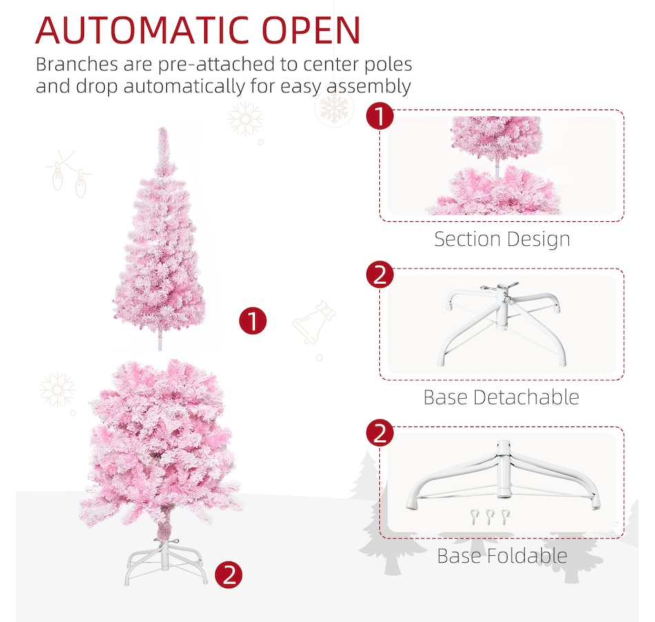 Image 934689_ALTMORE13.jpg, Product 934-689 / Price $74.99, HOMCOM Snow Flocked Pencil Artificial Christmas Tree with Steel Base Pink from HOMCOM on TSC.ca's Home & Garden department