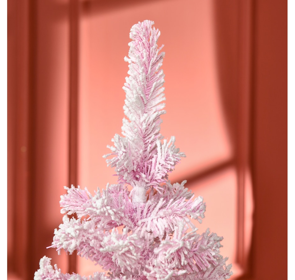 Image 934689_ALTMORE15.jpg, Product 934-689 / Price $74.99, HOMCOM Snow Flocked Pencil Artificial Christmas Tree with Steel Base Pink from HOMCOM on TSC.ca's Home & Garden department