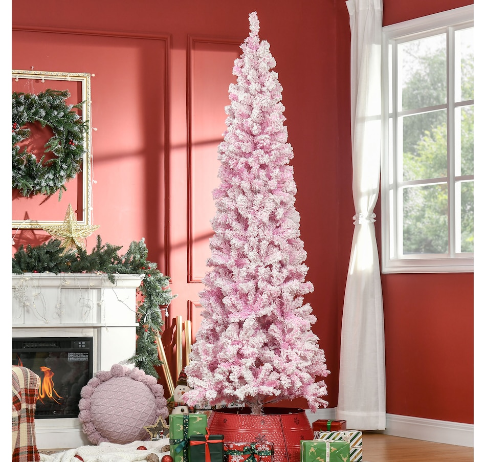 Image 934689_ALTMORE17.jpg, Product 934-689 / Price $74.99, HOMCOM Snow Flocked Pencil Artificial Christmas Tree with Steel Base Pink from HOMCOM on TSC.ca's Home & Garden department