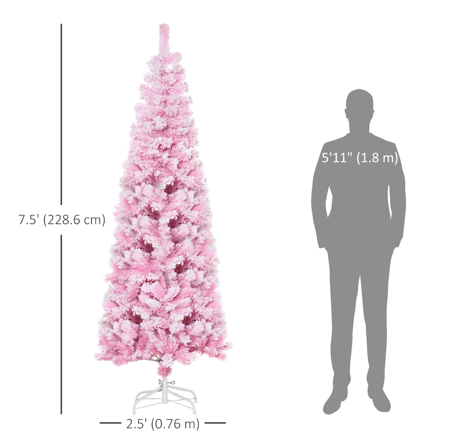 Image 934689_ALTMORE18.jpg, Product 934-689 / Price $74.99, HOMCOM Snow Flocked Pencil Artificial Christmas Tree with Steel Base Pink from HOMCOM on TSC.ca's Home & Garden department