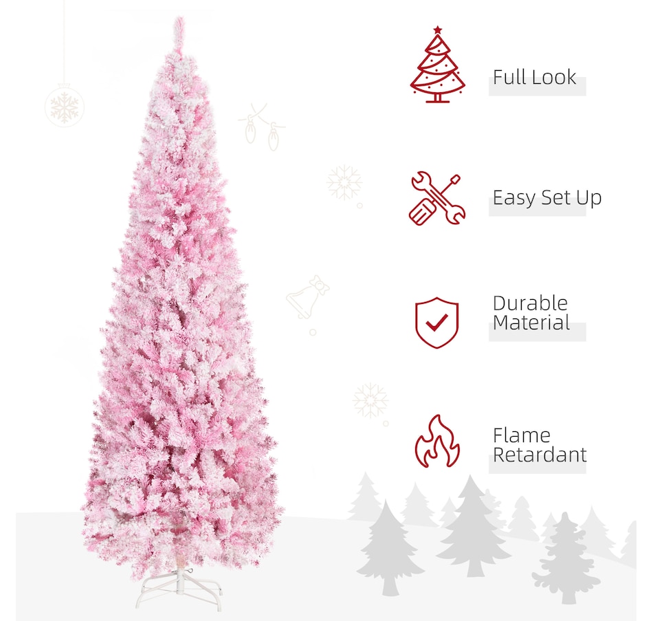 Image 934689_ALTMORE19.jpg, Product 934-689 / Price $74.99, HOMCOM Snow Flocked Pencil Artificial Christmas Tree with Steel Base Pink from HOMCOM on TSC.ca's Home & Garden department