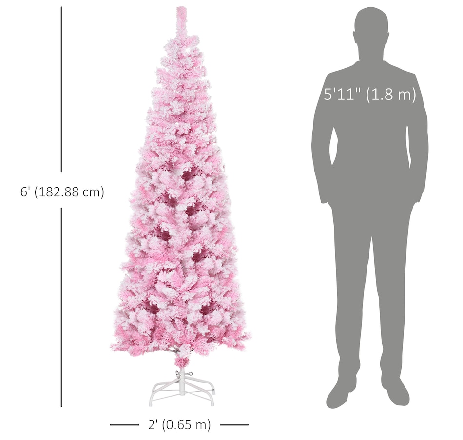 Image 934689_ALTMORE2.jpg, Product 934-689 / Price $74.99, HOMCOM Snow Flocked Pencil Artificial Christmas Tree with Steel Base Pink from HOMCOM on TSC.ca's Home & Garden department