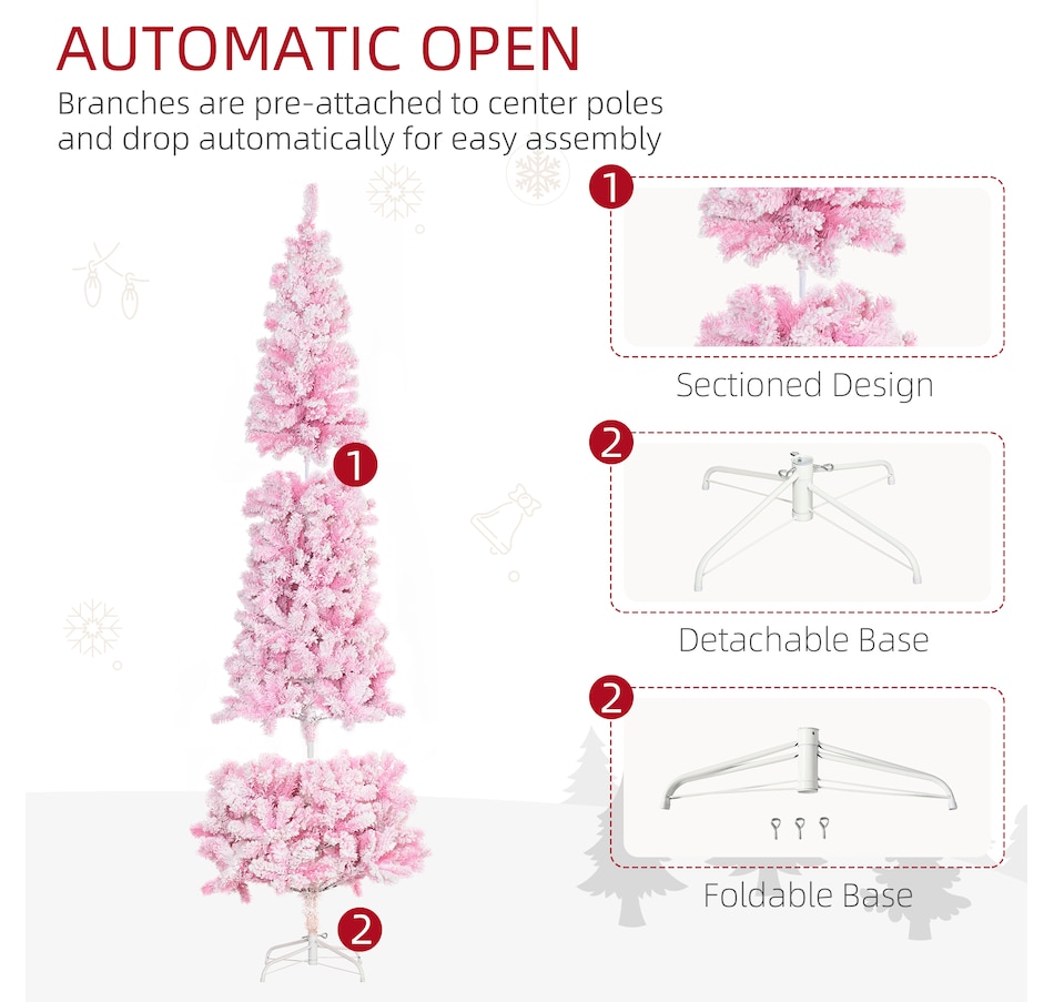 Image 934689_ALTMORE21.jpg, Product 934-689 / Price $74.99, HOMCOM Snow Flocked Pencil Artificial Christmas Tree with Steel Base Pink from HOMCOM on TSC.ca's Home & Garden department