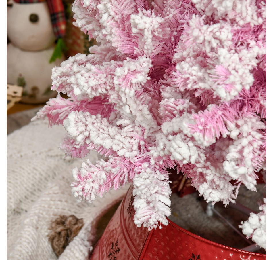 Image 934689_ALTMORE23.jpg, Product 934-689 / Price $74.99, HOMCOM Snow Flocked Pencil Artificial Christmas Tree with Steel Base Pink from HOMCOM on TSC.ca's Home & Garden department