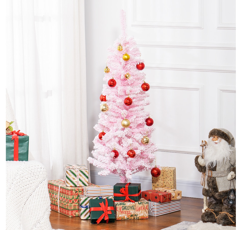 Image 934689_ALTMORE25.jpg, Product 934-689 / Price $74.99, HOMCOM Snow Flocked Pencil Artificial Christmas Tree with Steel Base Pink from HOMCOM on TSC.ca's Home & Garden department