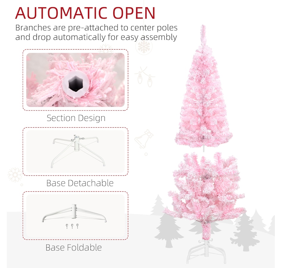 Image 934689_ALTMORE29.jpg, Product 934-689 / Price $74.99, HOMCOM Snow Flocked Pencil Artificial Christmas Tree with Steel Base Pink from HOMCOM on TSC.ca's Home & Garden department