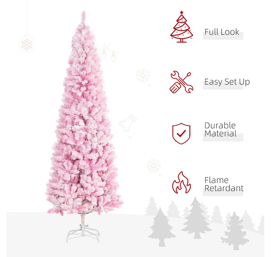 Image 934689_ALTMORE3.jpg, Product 934-689 / Price $74.99, HOMCOM Snow Flocked Pencil Artificial Christmas Tree with Steel Base Pink from HOMCOM on TSC.ca's Home & Garden department