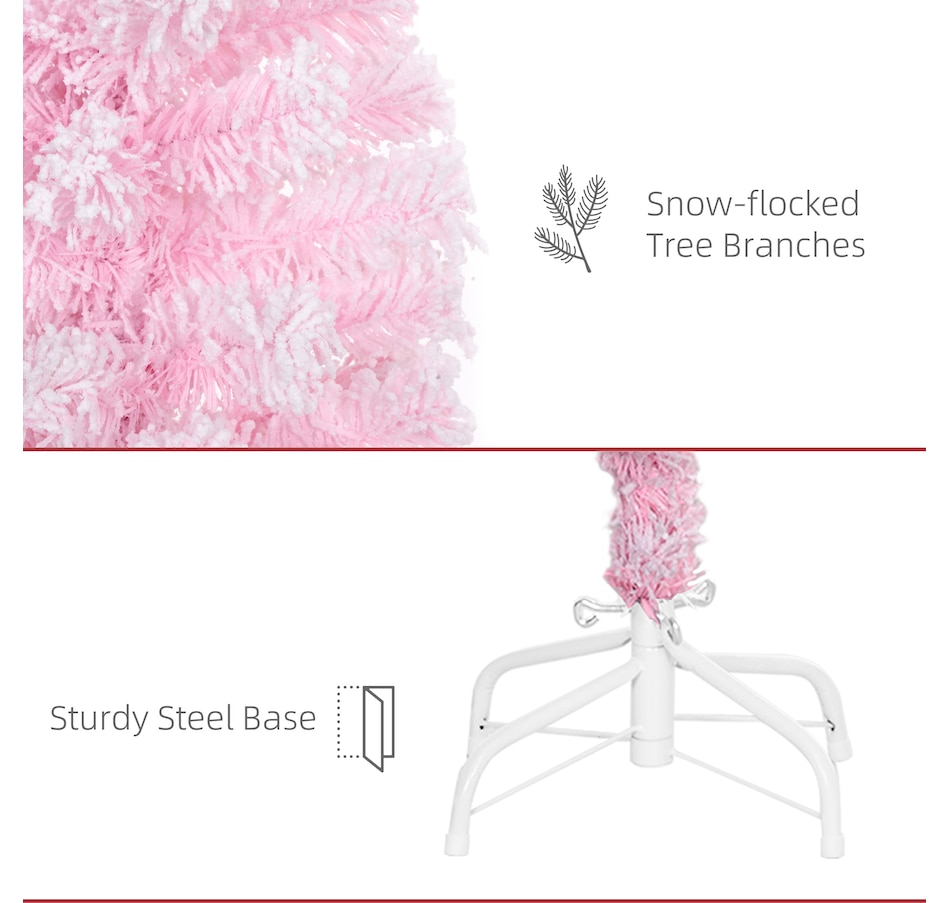 Image 934689_ALTMORE30.jpg, Product 934-689 / Price $74.99, HOMCOM Snow Flocked Pencil Artificial Christmas Tree with Steel Base Pink from HOMCOM on TSC.ca's Home & Garden department