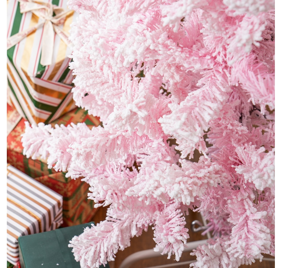 Image 934689_ALTMORE31.jpg, Product 934-689 / Price $74.99, HOMCOM Snow Flocked Pencil Artificial Christmas Tree with Steel Base Pink from HOMCOM on TSC.ca's Home & Garden department