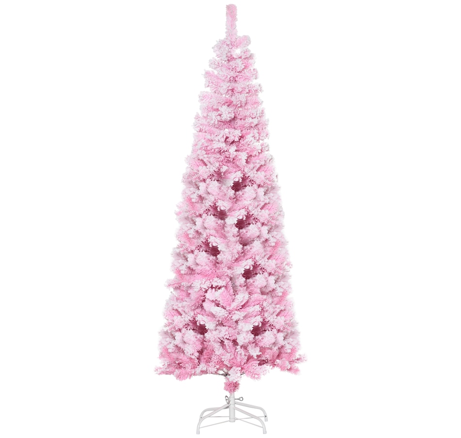 Image 934689_ST01.jpg, Product 934-689 / Price $74.99, HOMCOM Snow Flocked Pencil Artificial Christmas Tree with Steel Base Pink from HOMCOM on TSC.ca's Home & Garden department
