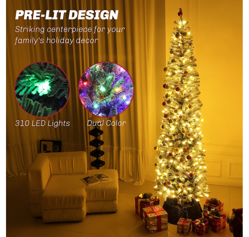 Image 934708_ALTMORE11.jpg, Product 934-708 / Price $94.99, HOMCOM Pencil Artificial Christmas Tree w/ Lights, Flocked Xmas Tree from HOMCOM on TSC.ca's Home & Garden department