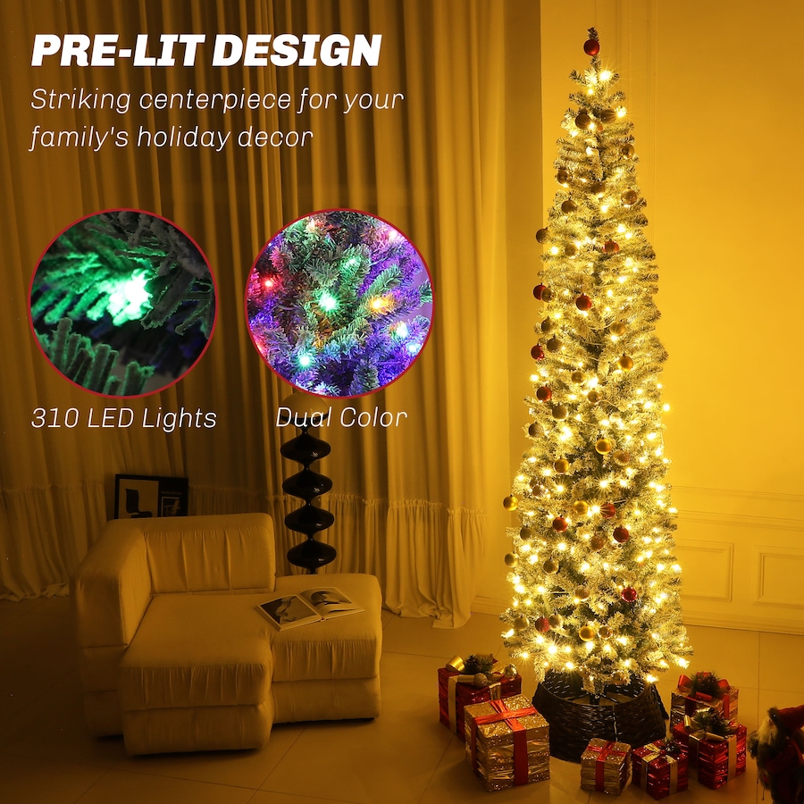 Image 934708_ALTMORE11.jpg, Product 934-708 / Price $109.99, HOMCOM Pencil Artificial Christmas Tree w/ Lights, Flocked Xmas Tree from HOMCOM on TSC.ca's Home & Garden department