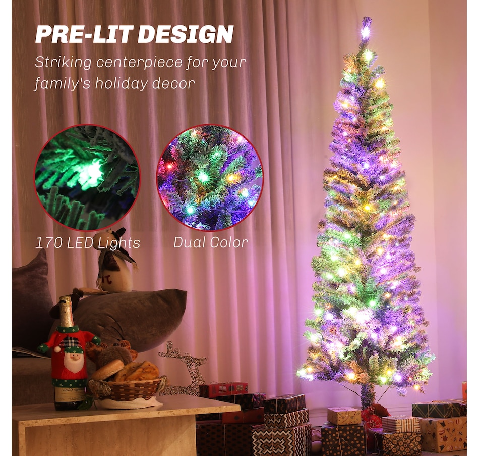 Image 934708_ALTMORE3.jpg, Product 934-708 / Price $94.99, HOMCOM Pencil Artificial Christmas Tree w/ Lights, Flocked Xmas Tree from HOMCOM on TSC.ca's Home & Garden department