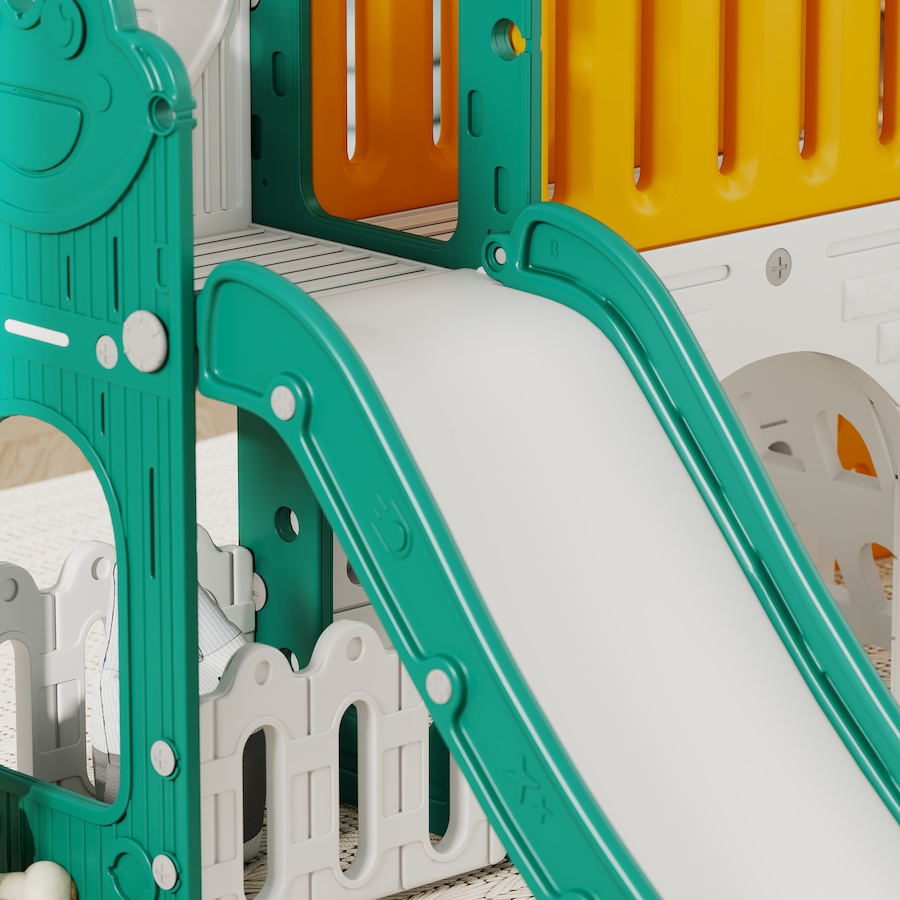 Image 934727_ALTMORE11.jpg, Product 934-727 / Price $229.99, Qaba 7-in-1 Toddler Slide with Playhouse and Basketball Hoop, Kids Slide Climber Playset for Indoor Play, Yellow from Qaba on TSC.ca's Home & Garden department