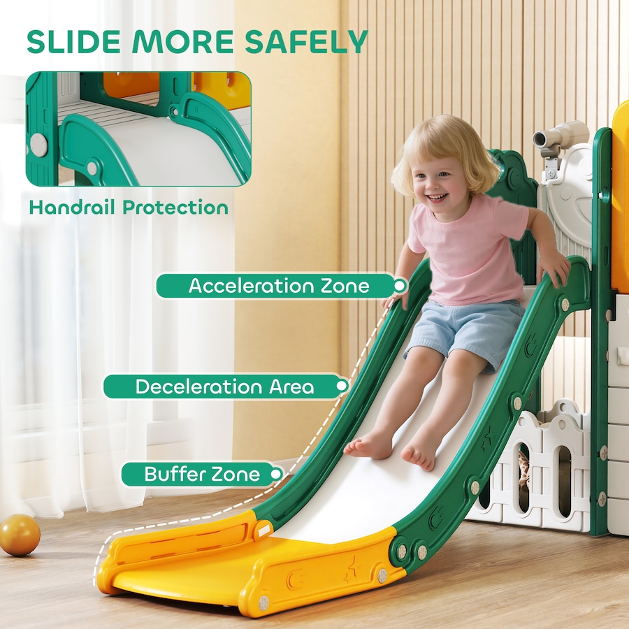 Image 934727_ALTMORE4.jpg, Product 934-727 / Price $229.99, Qaba 7-in-1 Toddler Slide with Playhouse and Basketball Hoop, Kids Slide Climber Playset for Indoor Play, Yellow from Qaba on TSC.ca's Home & Garden department