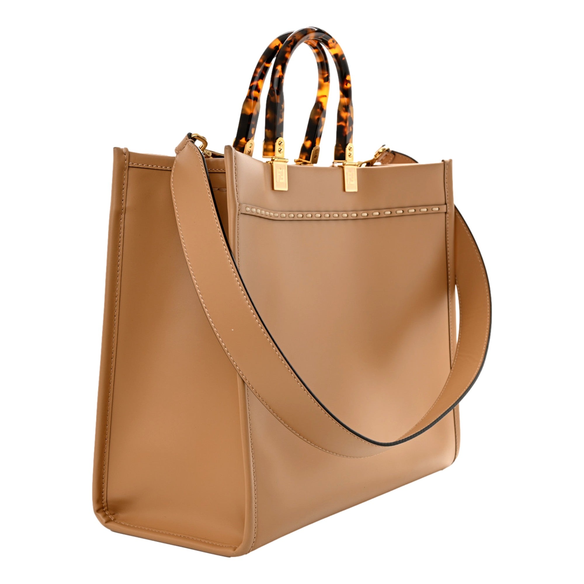 Fendi Sunshine Tan Leather Snake Print Logo Large Tote - TSC.ca