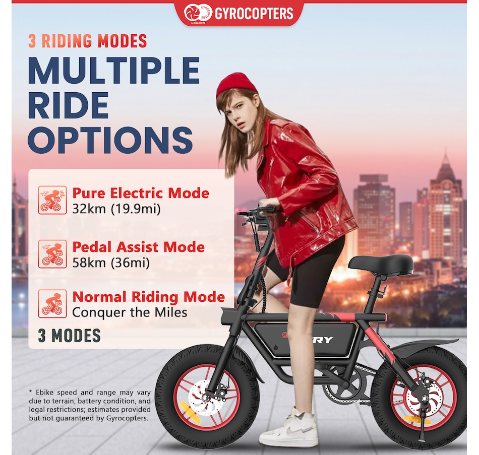 Image 934750_ALTMORE4.jpg, Product 934-750 / Price $599.99, Gyrocopters Fury Electric Bike for Adults/Teens | UL2849 Safe Folding Ebike | 400W Peak Motor 14 * 3 Inch Wear Resistant Fat Tire | Speed up to 25 km/h | Range up to 58Km | Compact Lightweight Bike from Gyrocopters on TSC.ca's Health & Fitness department