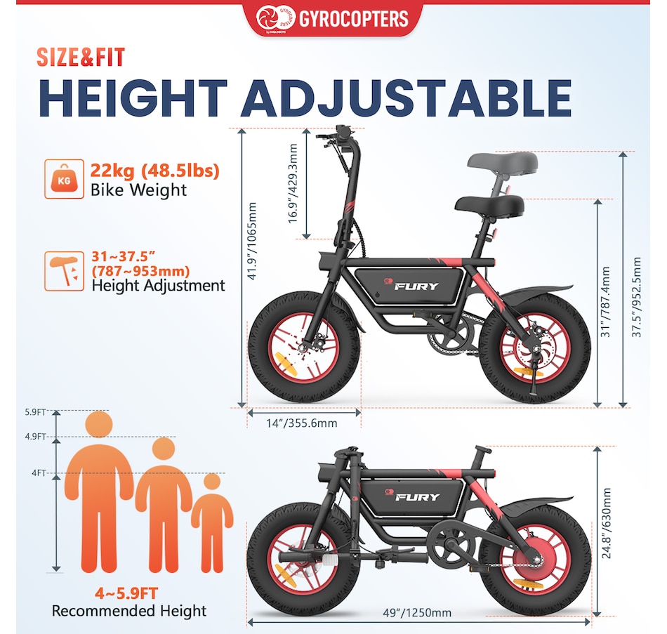 Image 934750_ALTMORE5.jpg, Product 934-750 / Price $599.99, Gyrocopters Fury Electric Bike for Adults/Teens | UL2849 Safe Folding Ebike | 400W Peak Motor 14 * 3 Inch Wear Resistant Fat Tire | Speed up to 25 km/h | Range up to 58Km | Compact Lightweight Bike from Gyrocopters on TSC.ca's Health & Fitness department