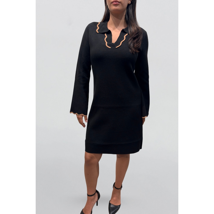 Image 934753_ALTMORE1.png, Product 934-753 / Price $89.95, Alice Black Knit Dress Polo Shirt Collar Piping Neckline Relaxed Fit from ANNICK on TSC.ca's Fashion department