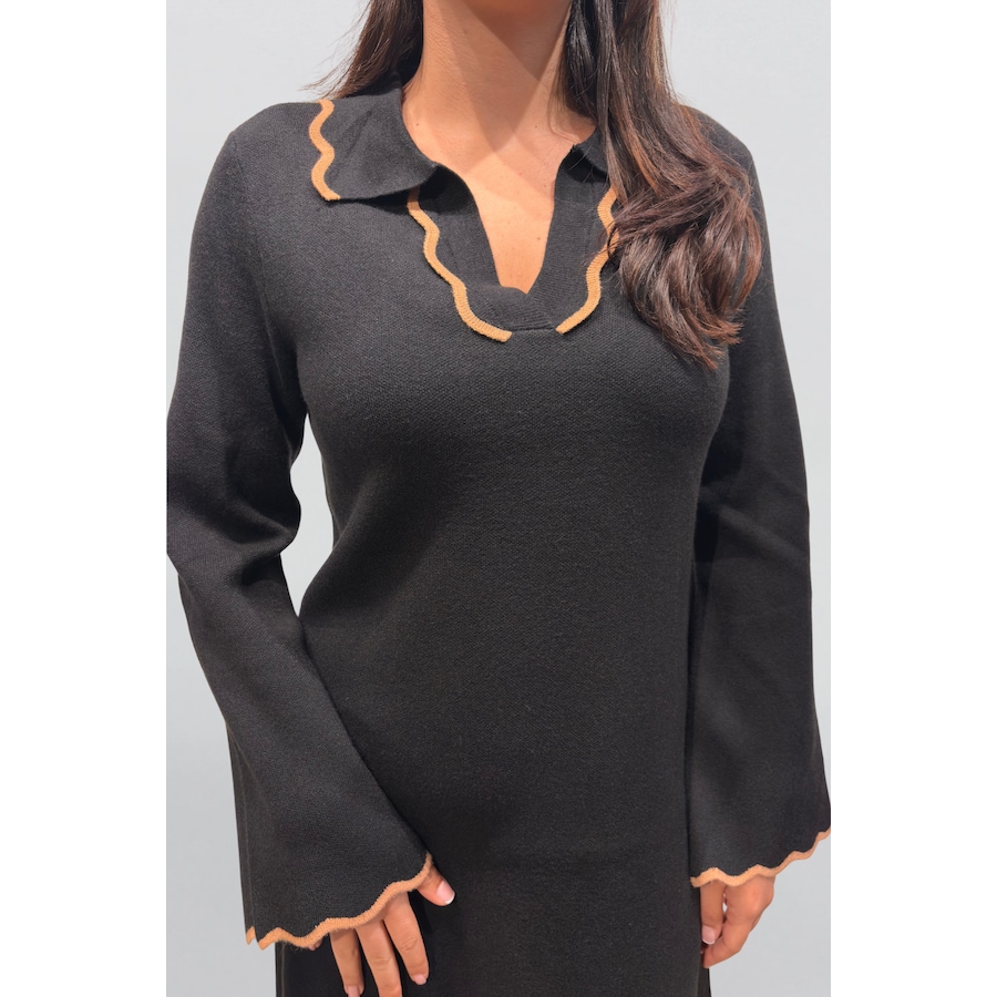 Image 934753_ALTMORE3.png, Product 934-753 / Price $89.95, Alice Black Knit Dress Polo Shirt Collar Piping Neckline Relaxed Fit from ANNICK on TSC.ca's Fashion department