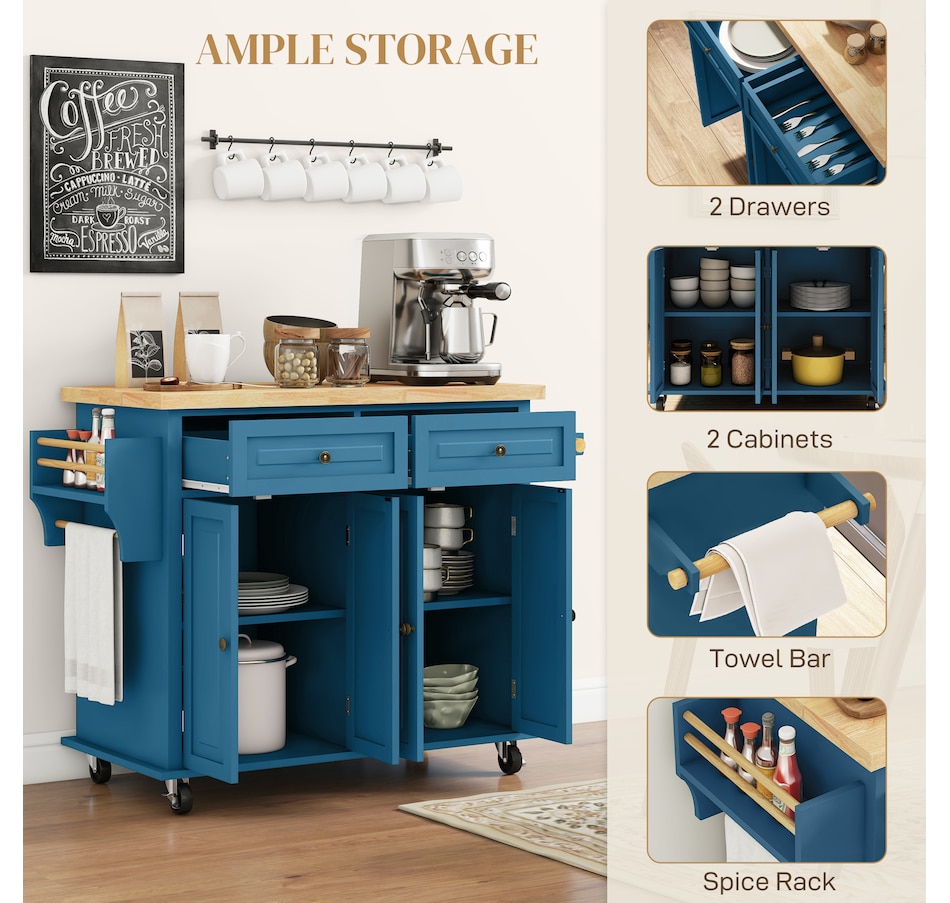 Image 934763_ALTMORE5.jpg, Product 934-763 / Price $234.99, Kitchen Island Cart W/spice Rack & Towel Rack from HOMCOM on TSC.ca's Home & Garden department