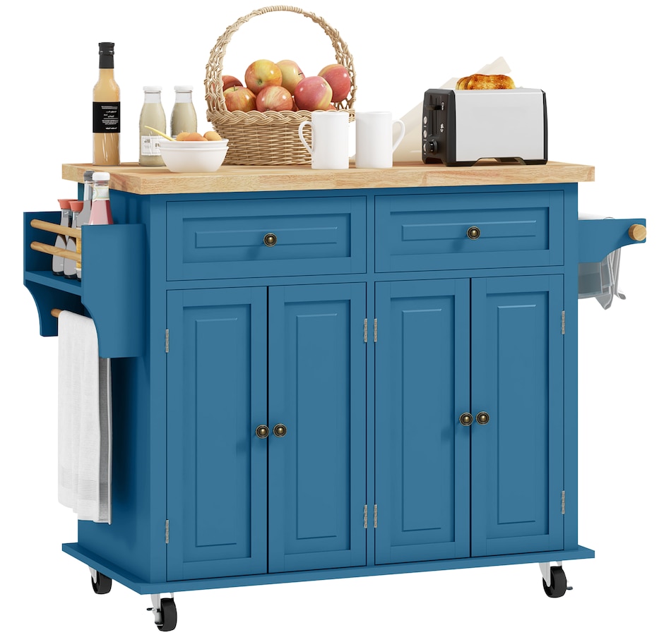 Image 934763_ST01.jpg, Product 934-763 / Price $234.99, Kitchen Island Cart W/spice Rack & Towel Rack from HOMCOM on TSC.ca's Home & Garden department