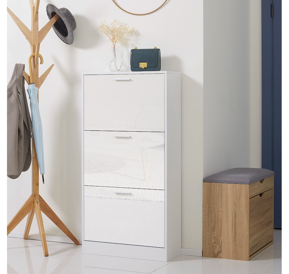 Image 934821_ALTMORE1.jpg, Product 934-821 / Price $129.99, HOMCOM Narrow Shoe Storage Cabinet with 3 Flip Drawers and Adjustable Shelves from HOMCOM on TSC.ca's Home & Garden department