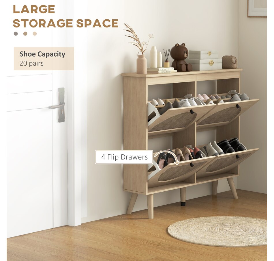 Image 934827_ALTMORE3.jpg, Product 934-827 / Price $189.99, HOMCOM Shoe Storage Cabinet, Narrow Shoe Cabinet with 4 Flip Drawers, Oak from HOMCOM on TSC.ca's Home & Garden department
